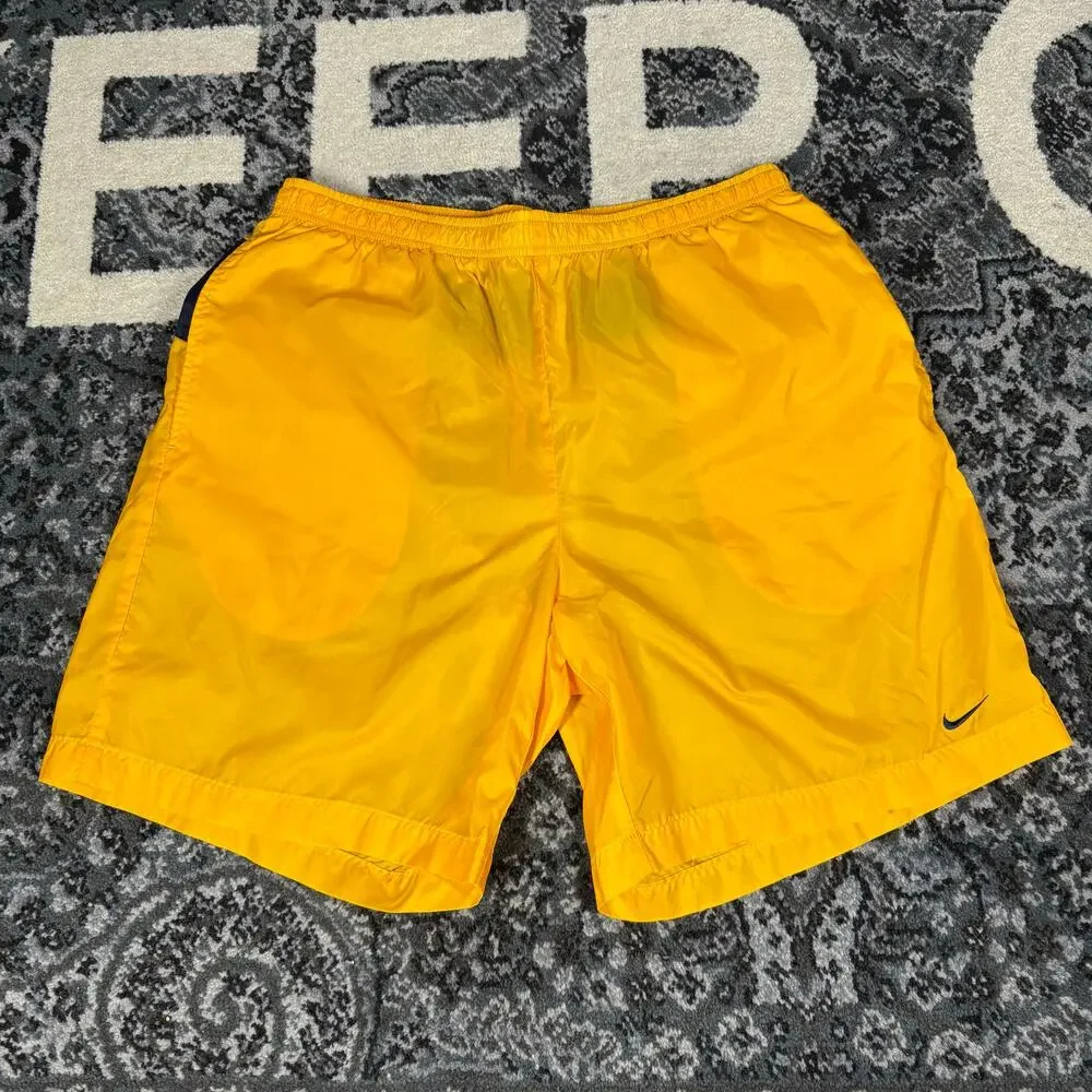 NIKE Vintage 90s Mens Yellow‎ Embroidered Swoosh Sport Shorts Size XL Preowned